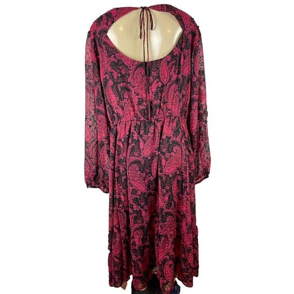 Torrid Plus 3 Paisley Chiffon Lined Tie Open Back Sheer Long Sleeve Midi Dress - Picture 4 of 6